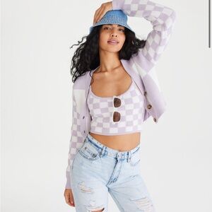 Aeropostale Purple Checkered Crop Sweater